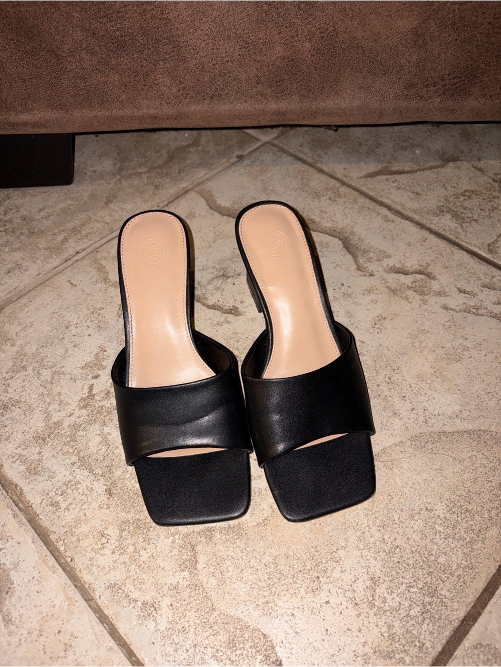 Urban Outfitters Black Square-Toe Slide Heels